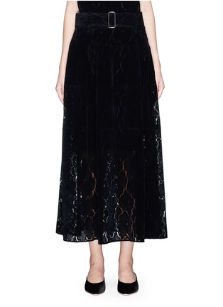 Main View - Click To Enlarge - 73182 - Floral flocked velvet guipure lace long skirt