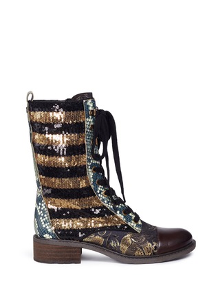 Main View - Click To Enlarge - SAM EDELMAN - 'Daphne' sequin stripe panelled mid calf boots