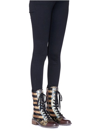 Figure View - Click To Enlarge - SAM EDELMAN - 'Daphne' sequin stripe panelled mid calf boots