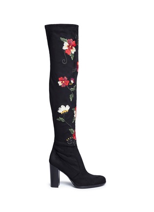 Main View - Click To Enlarge - SAM EDELMAN - 'Vena' floral embroidered stretch suede knee high boots