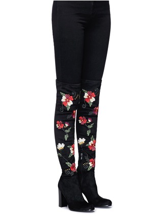 Figure View - Click To Enlarge - SAM EDELMAN - 'Vena' floral embroidered stretch suede knee high boots