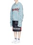 Front View - Click To Enlarge - 10025 - Cursive print oversized padded denim jacket