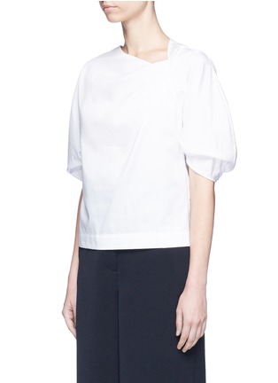 Front View - Click To Enlarge - ROSETTA GETTY - Asymmetric twist neck bubble sleeve poplin blouse