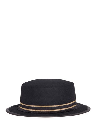 Main View - Click To Enlarge - SENSI STUDIO - Metallic stripe grosgrain ribbon wool felt boater hat