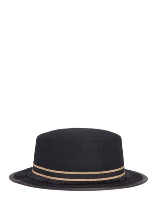 Figure View - Click To Enlarge - SENSI STUDIO - Metallic stripe grosgrain ribbon wool felt boater hat