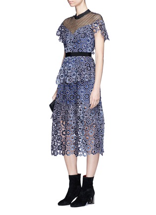 Figure View - Click To Enlarge - SELF-PORTRAIT - Sweetheart yoke floral guipure lace frill dress