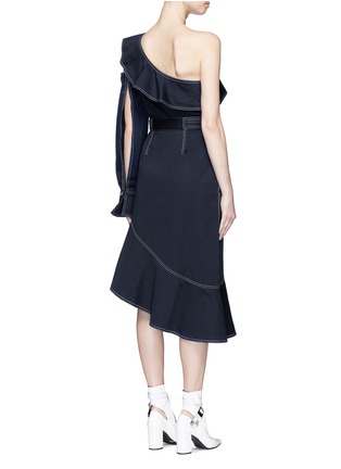 Back View - Click To Enlarge - SELF-PORTRAIT - One-shoulder flounce twill dress