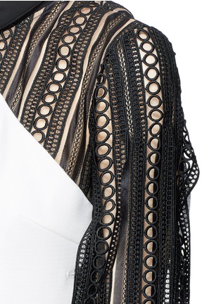 Detail View - Click To Enlarge - SELF-PORTRAIT - Monochrome scarf neck lace cady mini dress
