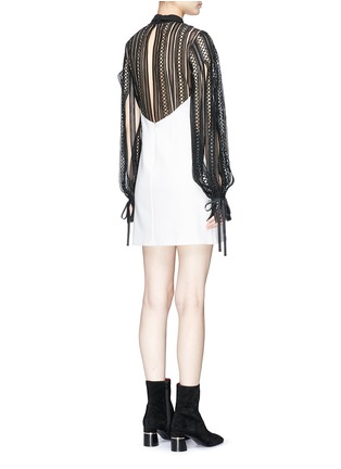 Back View - Click To Enlarge - SELF-PORTRAIT - Monochrome scarf neck lace cady mini dress