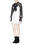 Figure View - Click To Enlarge - SELF-PORTRAIT - Monochrome scarf neck lace cady mini dress