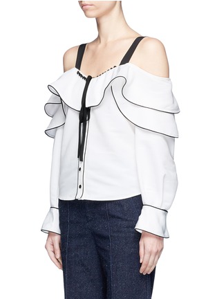 Front View - Click To Enlarge - SELF-PORTRAIT - Off-shoulder split sleeve frill twill top
