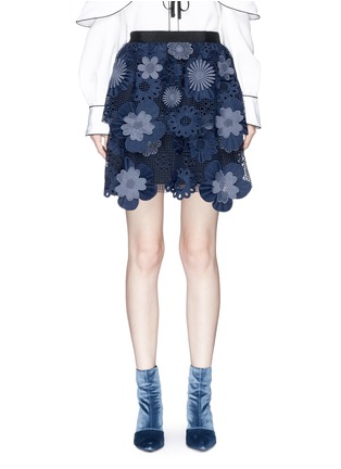 Main View - Click To Enlarge - SELF-PORTRAIT - 3D floral guipure lace tiered A-line skirt
