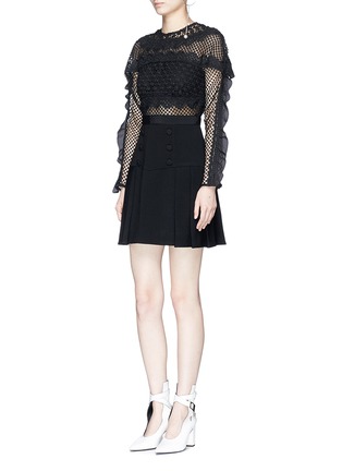 Figure View - Click To Enlarge - SELF-PORTRAIT - 'Bellis' lace panel pleated cady dress