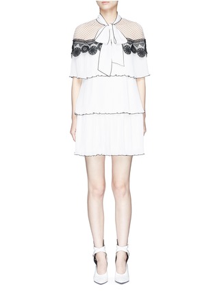 Main View - Click To Enlarge - SELF-PORTRAIT - Monochrome lace cape tiered pleated crepe dress