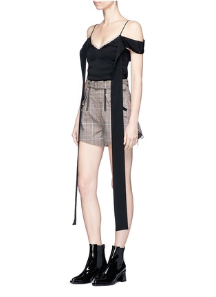 Figure View - Click To Enlarge - SELF-PORTRAIT - Lace-up cuff belted check plaid shorts