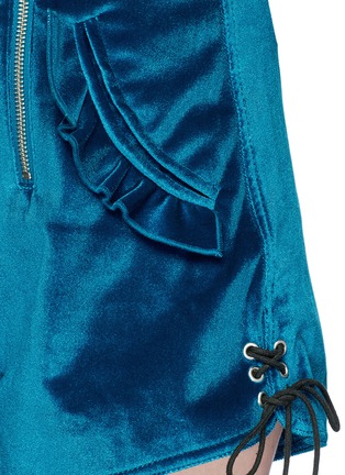 Detail View - Click To Enlarge - SELF-PORTRAIT - Lace-up cuff velvet shorts