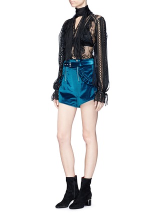 Figure View - Click To Enlarge - SELF-PORTRAIT - Lace-up cuff velvet shorts