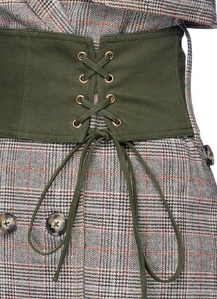 Detail View - Click To Enlarge - SELF-PORTRAIT - Split sleeve corset belt cropped check plaid trench coat