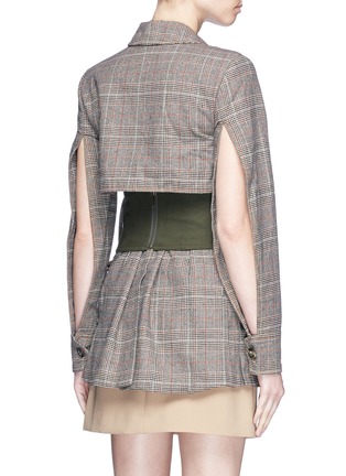 Back View - Click To Enlarge - SELF-PORTRAIT - Split sleeve corset belt cropped check plaid trench coat