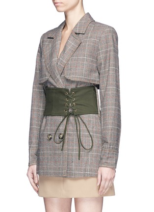 Front View - Click To Enlarge - SELF-PORTRAIT - Split sleeve corset belt cropped check plaid trench coat