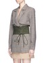 Front View - Click To Enlarge - SELF-PORTRAIT - Split sleeve corset belt cropped check plaid trench coat