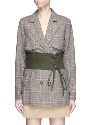 Main View - Click To Enlarge - SELF-PORTRAIT - Split sleeve corset belt cropped check plaid trench coat