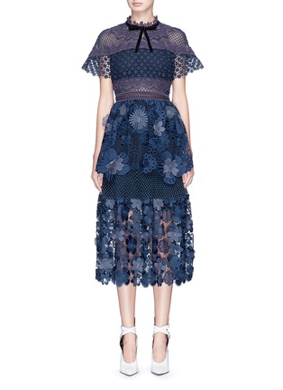 Main View - Click To Enlarge - SELF-PORTRAIT - 3D floral guipure lace tiered dress