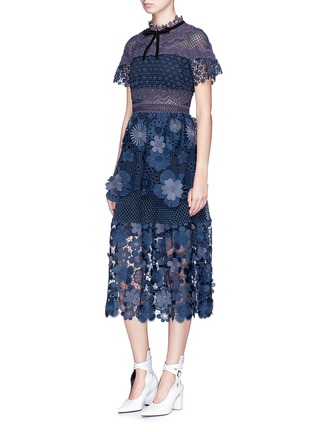 Figure View - Click To Enlarge - SELF-PORTRAIT - 3D floral guipure lace tiered dress