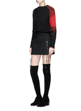 Figure View - Click To Enlarge - HELMUT LANG - Lace-up side flared mini skirt