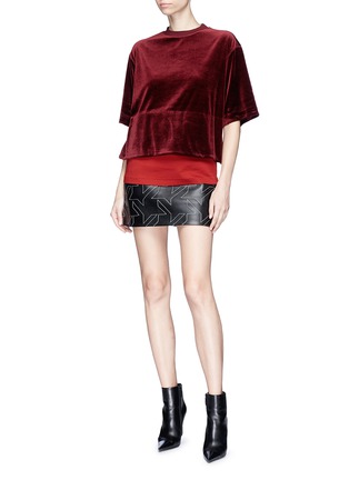 Figure View - Click To Enlarge - HELMUT LANG - Houndstooth patch lambskin leather mini skirt