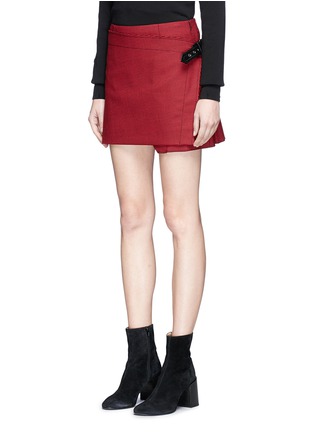 Front View - Click To Enlarge - HELMUT LANG - Wrap front pleated houndstooth skirt