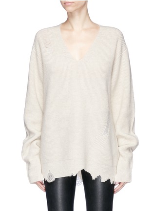Main View - Click To Enlarge - HELMUT LANG - Distressed wool-cashmere V-neck sweater
