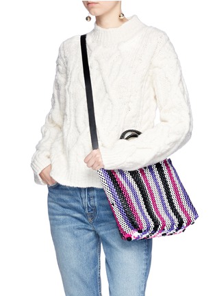 Front View - Click To Enlarge - TRUSS - Small stripe woven PVC crossbody tote