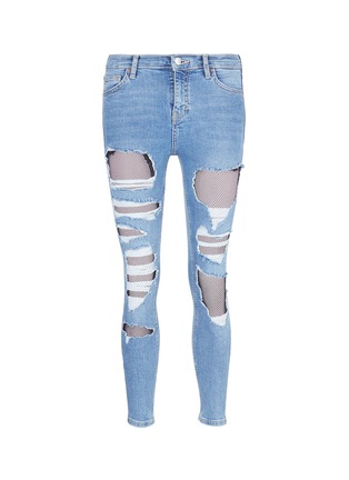Main View - Click To Enlarge - TOPSHOP - 'MOTO' fishnet insert ankle grazer Jamie jeans