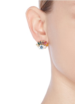 Front View - Click To Enlarge - ANTON HEUNIS - Crystal eye and lips detachable hoop earrings