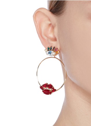 Figure View - Click To Enlarge - ANTON HEUNIS - Crystal eye and lips detachable hoop earrings