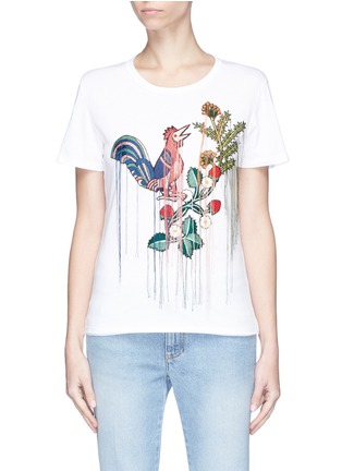 Main View - Click To Enlarge - ALEXANDER MCQUEEN - Bird floral appliqué fringed T-shirt