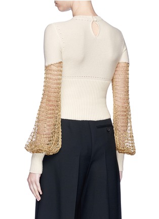 Back View - Click To Enlarge - ALEXANDER MCQUEEN - Metallic crochet panel mixed knit cropped sweater