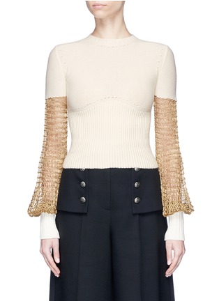 Main View - Click To Enlarge - ALEXANDER MCQUEEN - Metallic crochet panel mixed knit cropped sweater