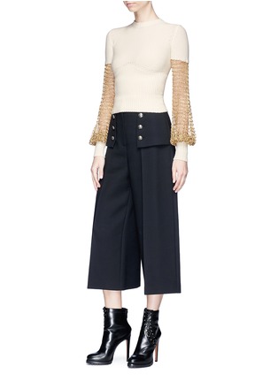 Figure View - Click To Enlarge - ALEXANDER MCQUEEN - Metallic crochet panel mixed knit cropped sweater