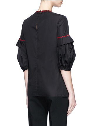 Back View - Click To Enlarge - ALEXANDER MCQUEEN - Tiered puff sleeve embroidered poplin top