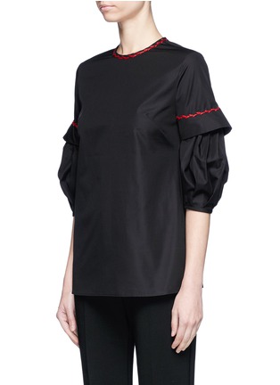 Front View - Click To Enlarge - ALEXANDER MCQUEEN - Tiered puff sleeve embroidered poplin top
