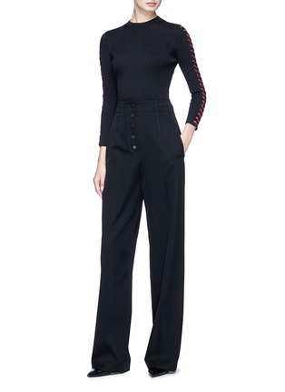 Figure View - Click To Enlarge - ALEXANDER MCQUEEN - Leather whipstitch rib knit sweater