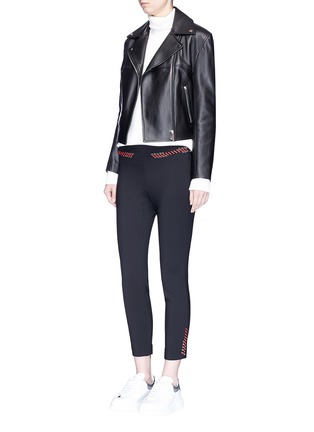 Figure View - Click To Enlarge - ALEXANDER MCQUEEN - Leather whipstitch wool-blend cropped suiting pants