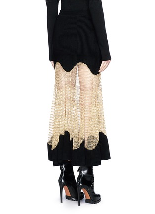 Back View - Click To Enlarge - ALEXANDER MCQUEEN - Metallic mesh panel rib knit maxi skirt