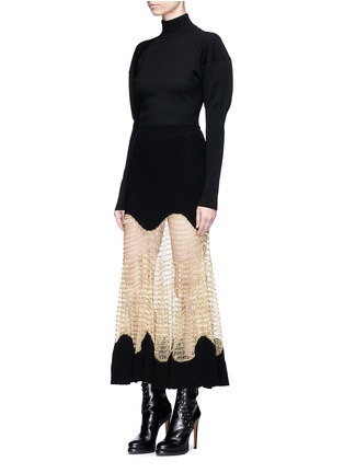 Figure View - Click To Enlarge - ALEXANDER MCQUEEN - Metallic mesh panel rib knit maxi skirt