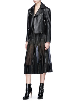 Figure View - Click To Enlarge - ALEXANDER MCQUEEN - Metallic piping silk knit pleated skirt