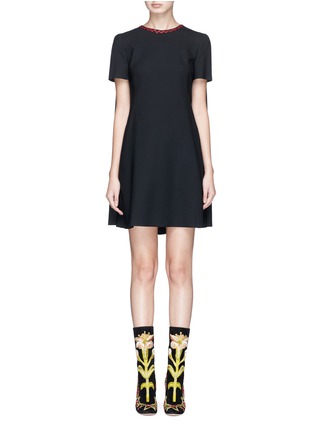 Main View - Click To Enlarge - ALEXANDER MCQUEEN - Contrast stitched collar cape back mini suiting dress