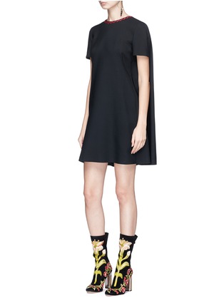Figure View - Click To Enlarge - ALEXANDER MCQUEEN - Contrast stitched collar cape back mini suiting dress