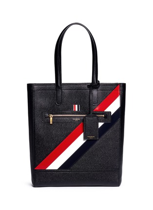 Main View - Click To Enlarge - THOM BROWNE  - Stripe panel pebble grain leather tote bag